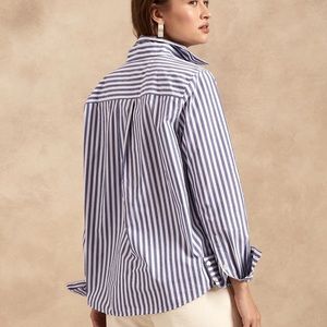 Banana Republic Classic Poplin Blue & White Striped Shirt Size XL